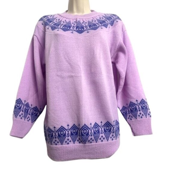 G.F.C. Ltd, USA Vintage Crew neck Pink barbie Fair Isle Pullover women sweater M - Picture 1 of 7